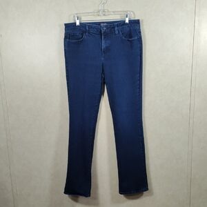 04150 NYDJ dark wash Marilyn Straight Lift & Tuck blue jeans 14